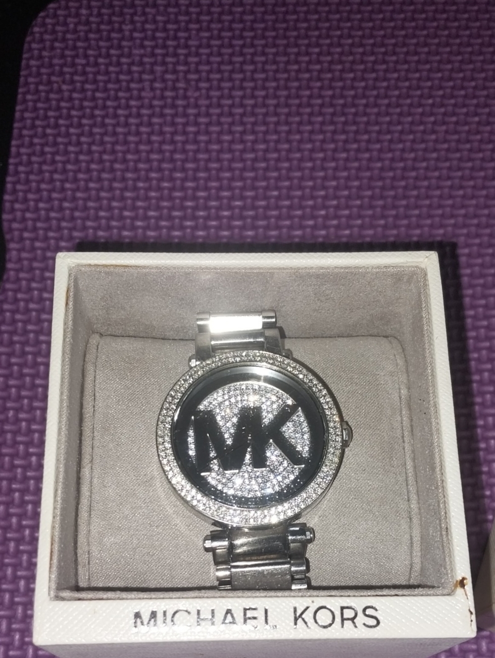 Michael Kors Silver Crystal-Accent MK Logo Watch